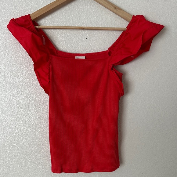 a new day Tops - a new day Red Ribbed Tank with Ruffle Sleeves